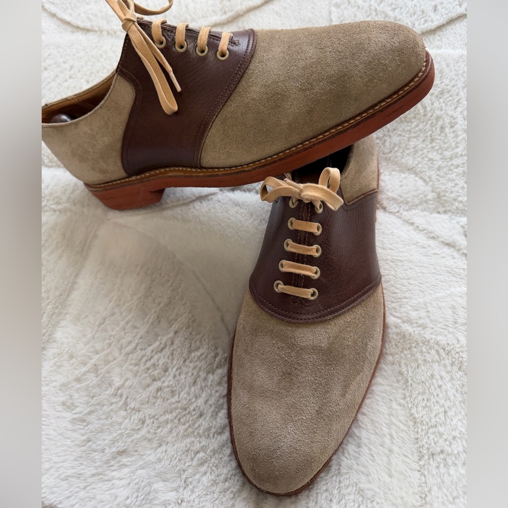 $780 Crockett Jones Penn Suede Saddle Lace Up Oxford Derby Classic Shoes 9